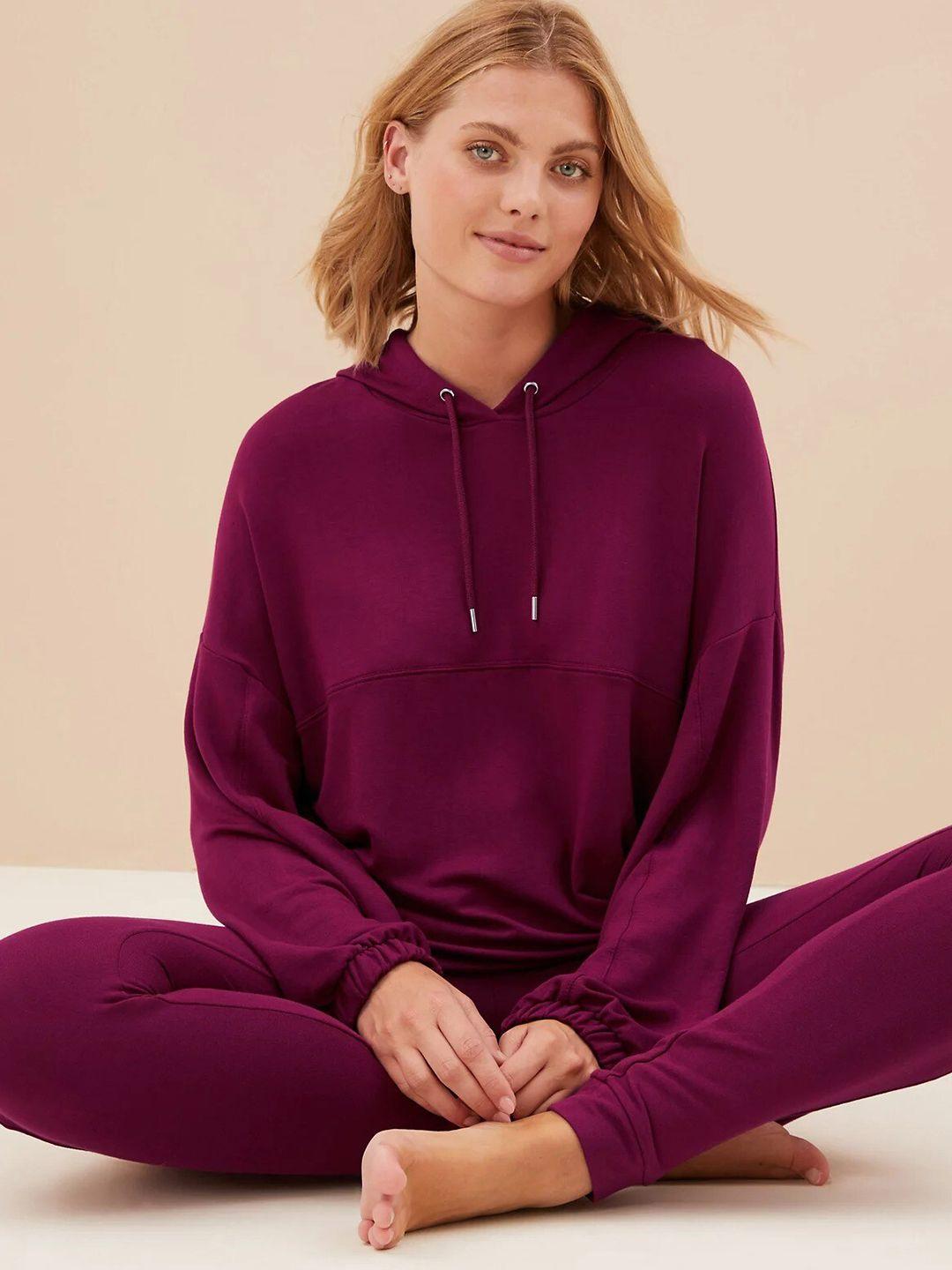 marks & spencer women burgundy longline night suit