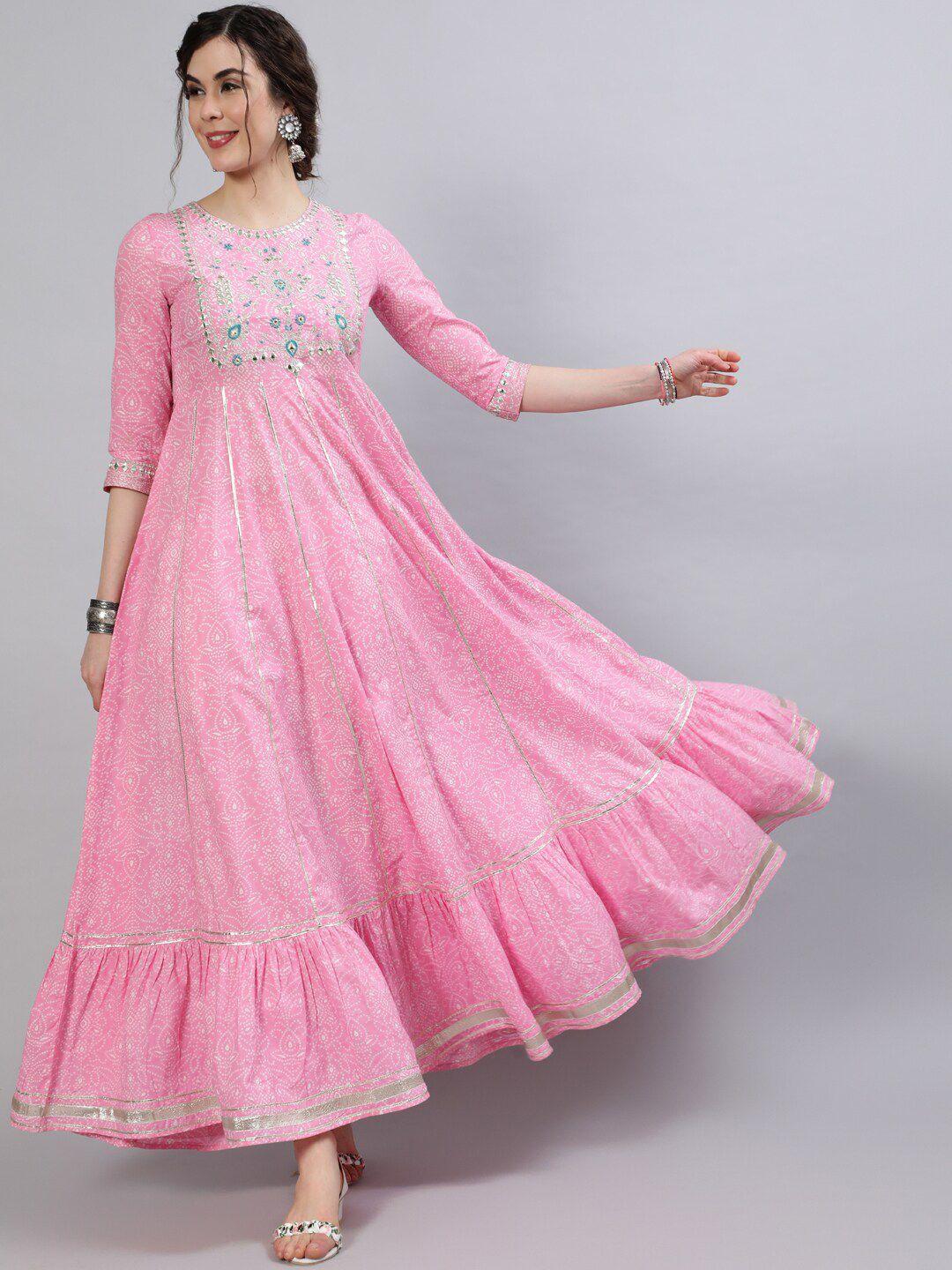 indie closet pink ethnic motifs printed gotta patti anarkali kurta