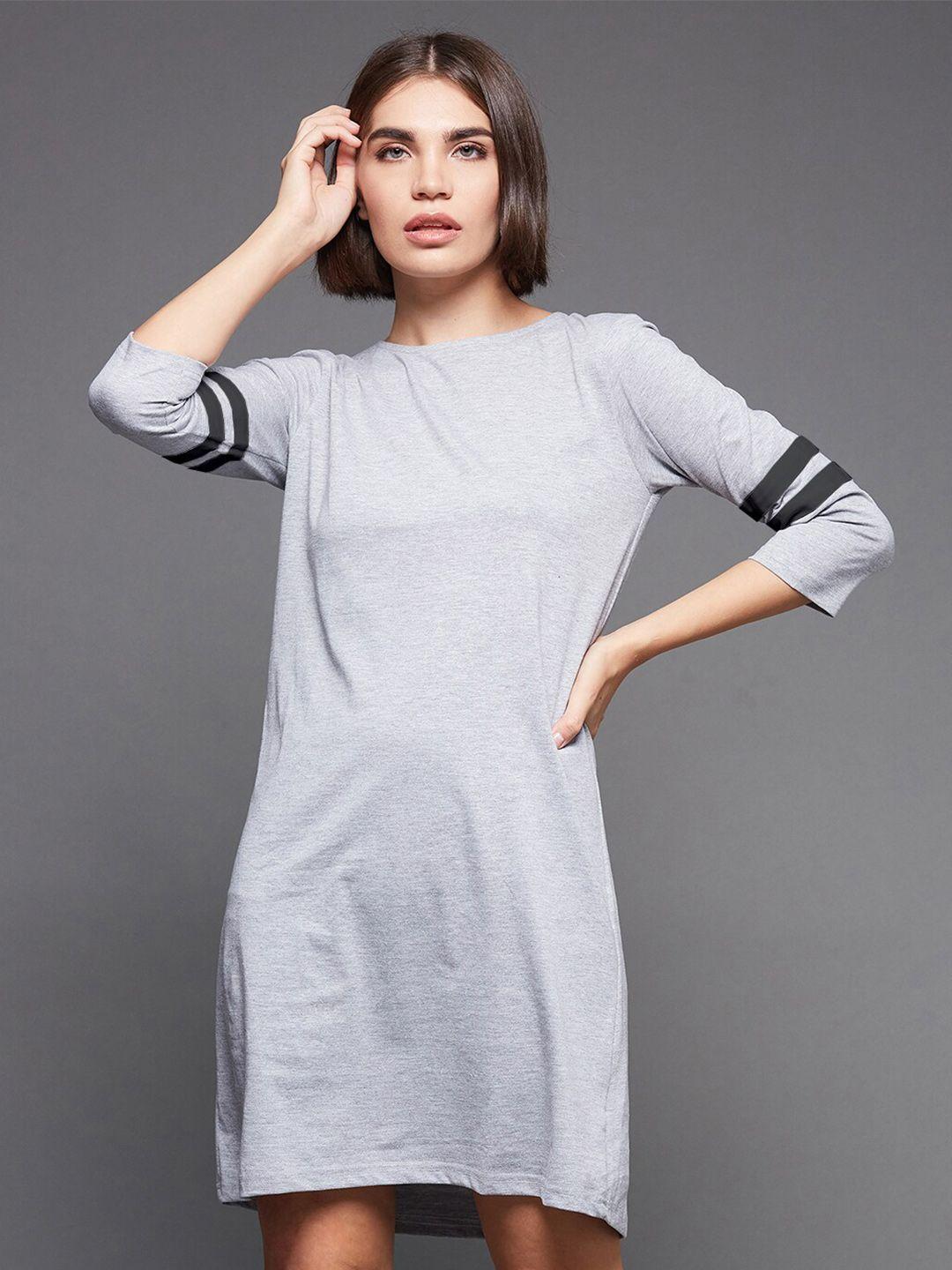 miss chase women grey round neck cotton t-shirt dress