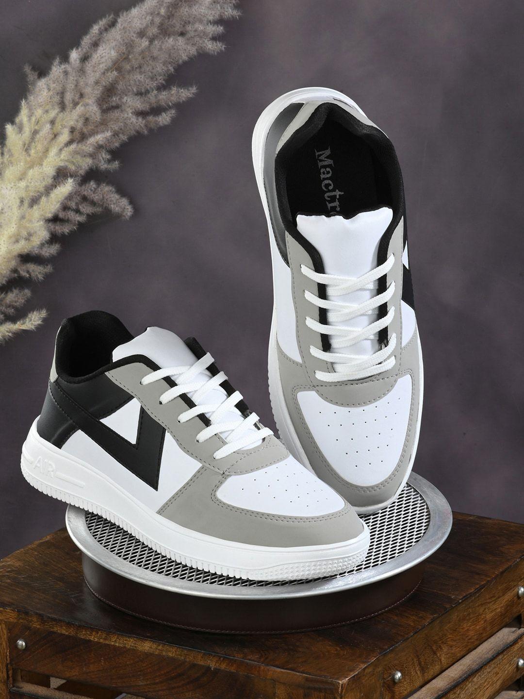 mactree men white colourblocked pu sneakers