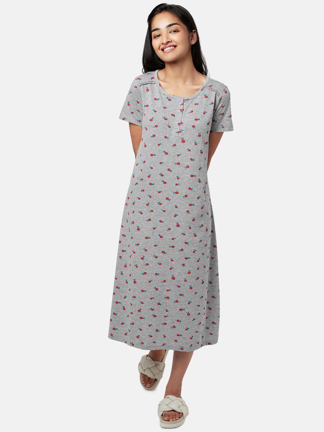 yu by pantaloons women grey melange conversational printed nightdress