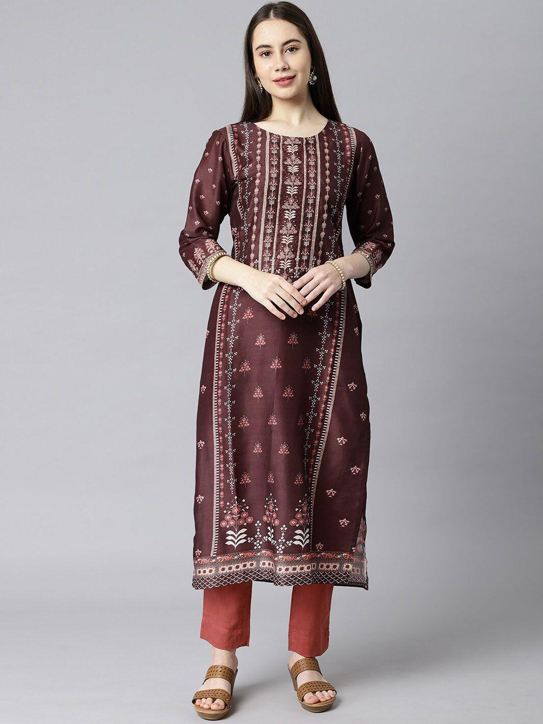 kami kubi women maroon ethnic motifs printed kurta