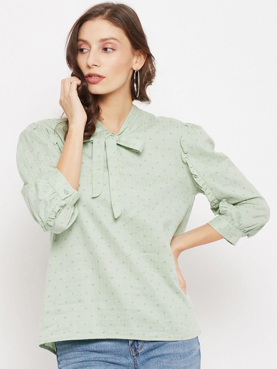 madame sea green tie-up neck top