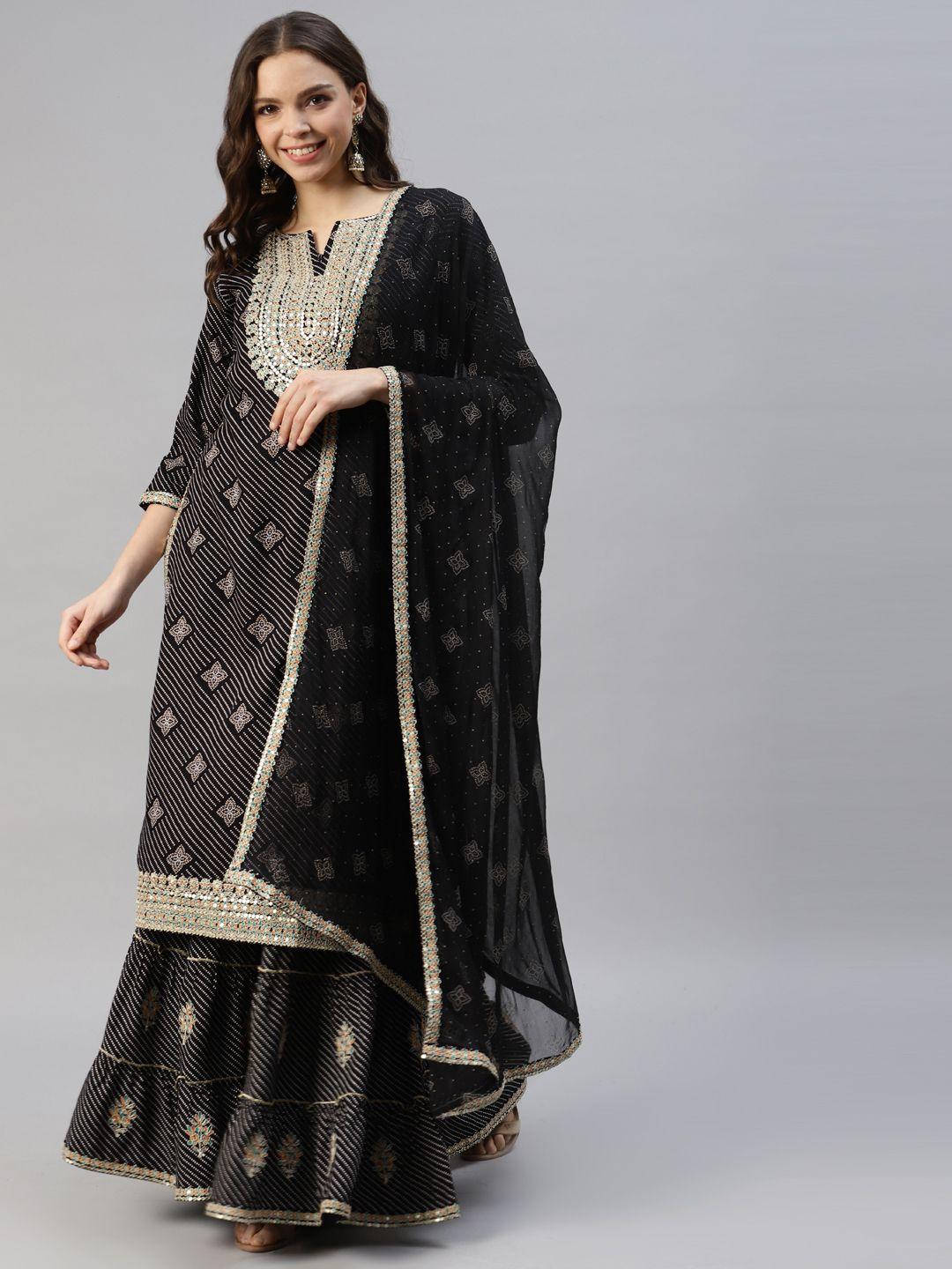 divyank women ethnic motifs printed kurta with sharara & with dupatta