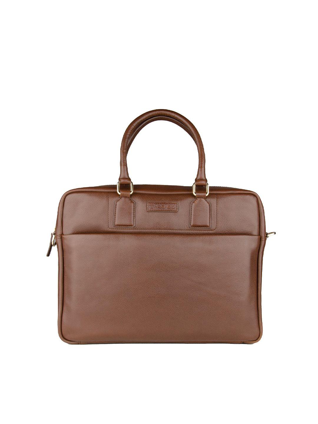 arcadio unisex brown & gold-toned textured leather laptop bag