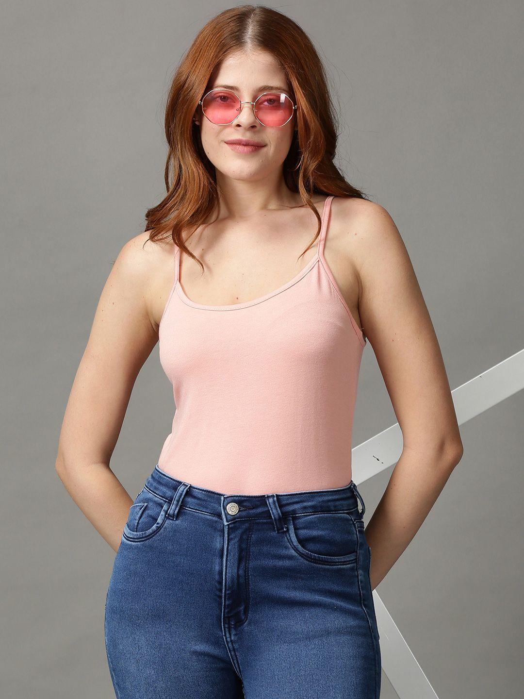 showoff peach sleeveless shoulder straps top