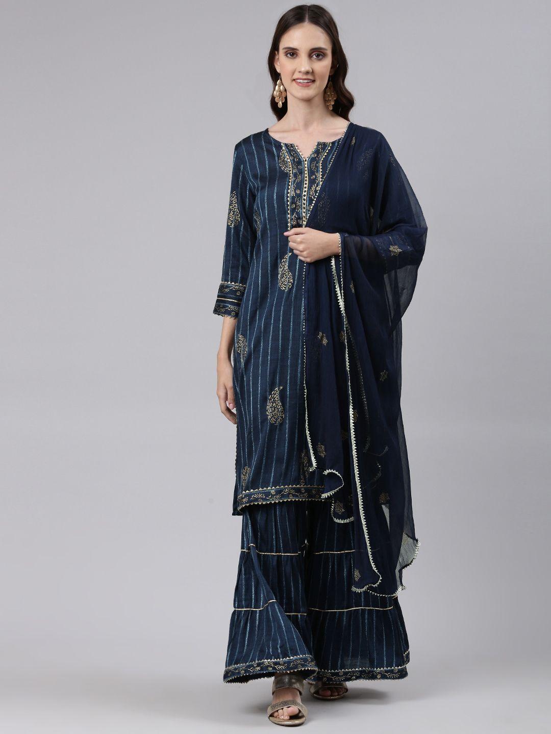 readiprint fashions women paisley gotta patti kurta with sharara & with dupatta