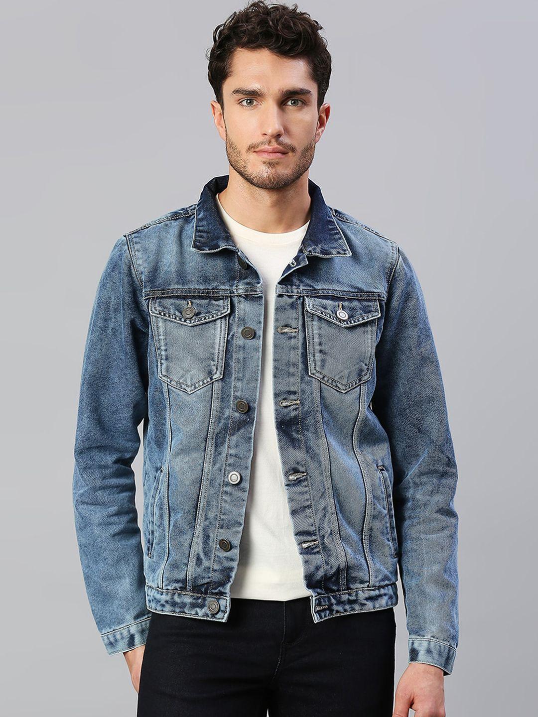 dennis lingo men blue washed lightweight outdoor denim jacket