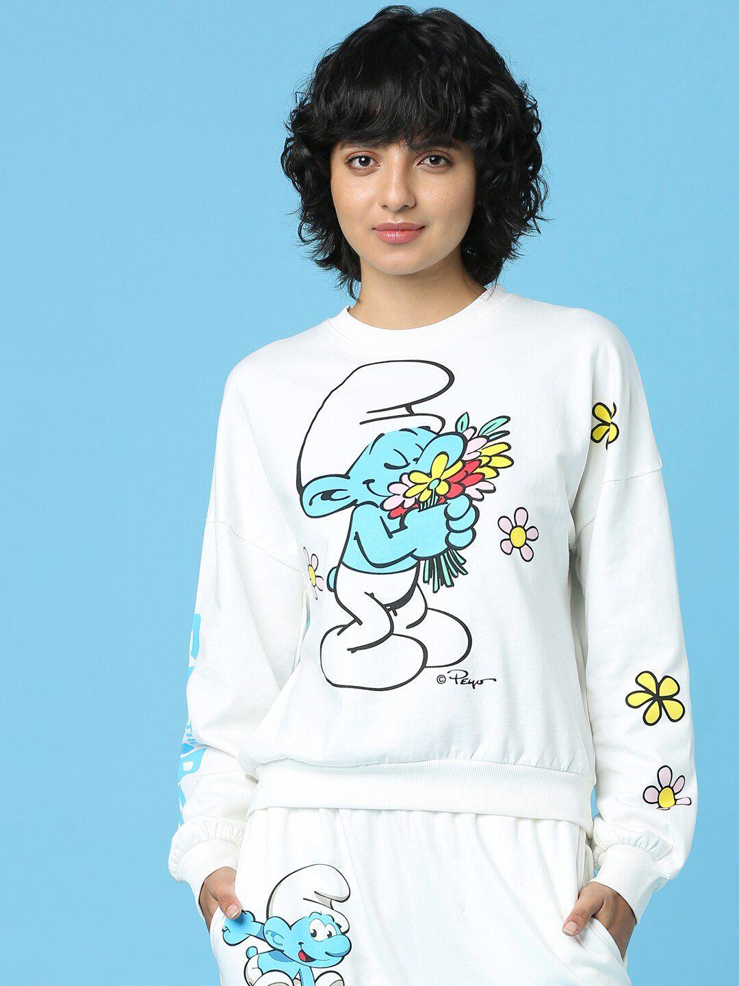 only women white printed cotton sweatshirt