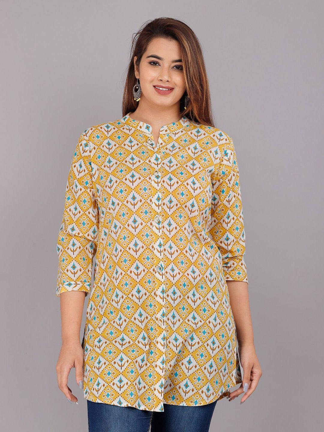 kalini yellow & white geometric print longline top