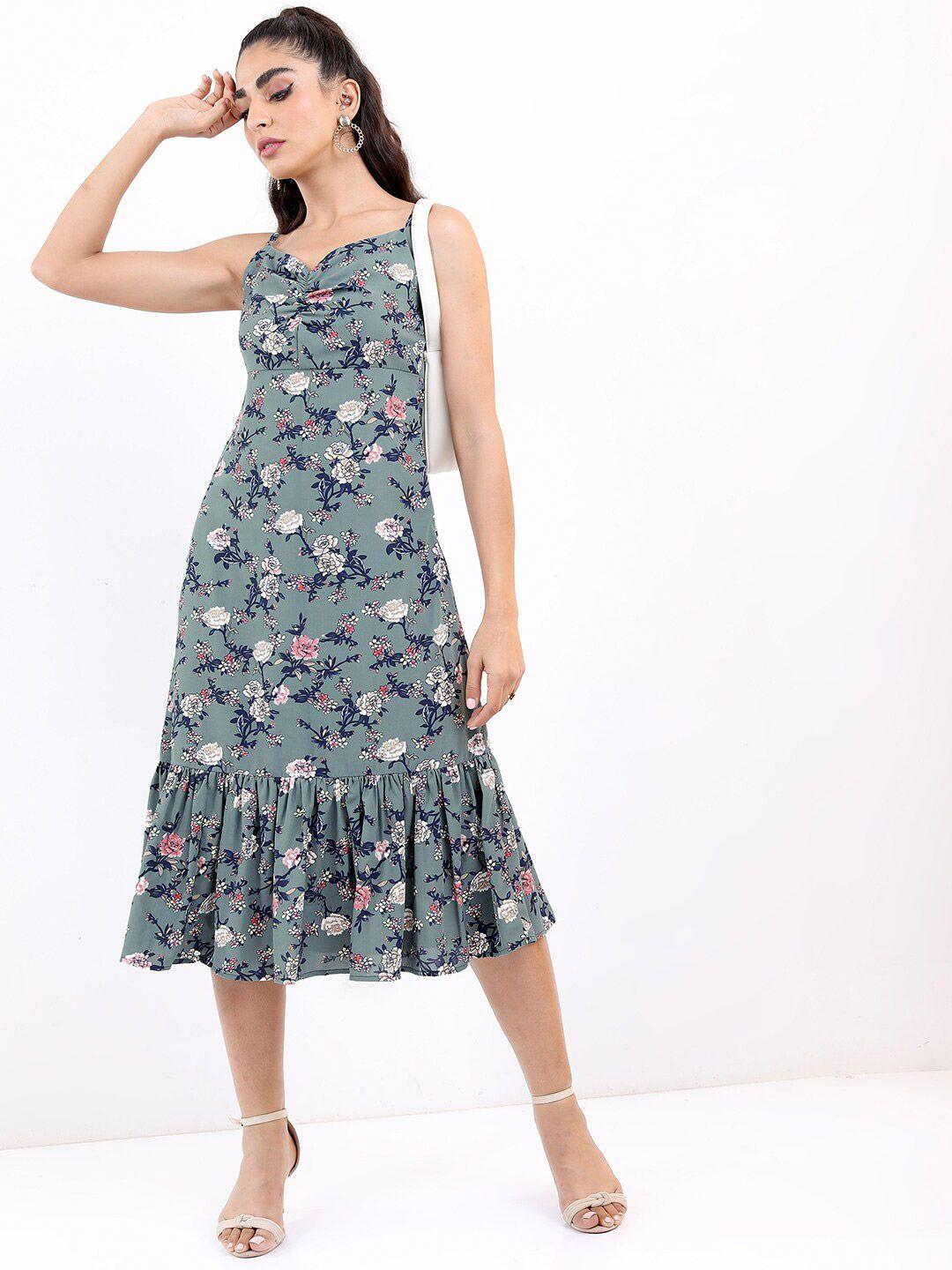 ketch teal floral midi dress