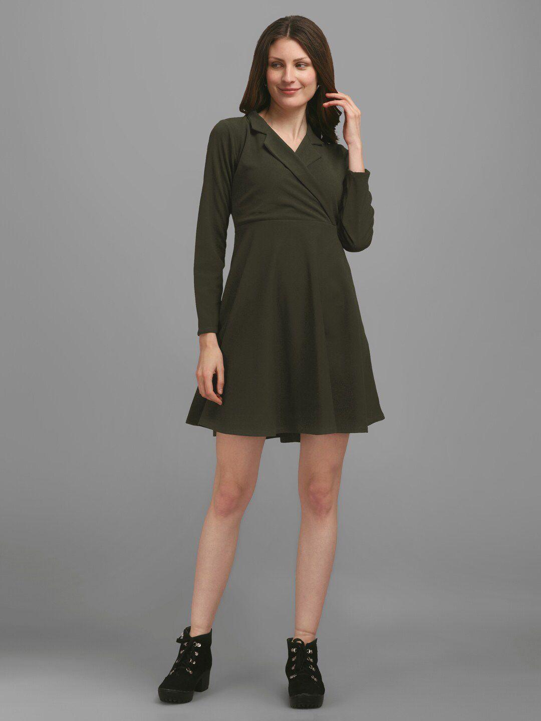 purvaja women olive green v-neck dress