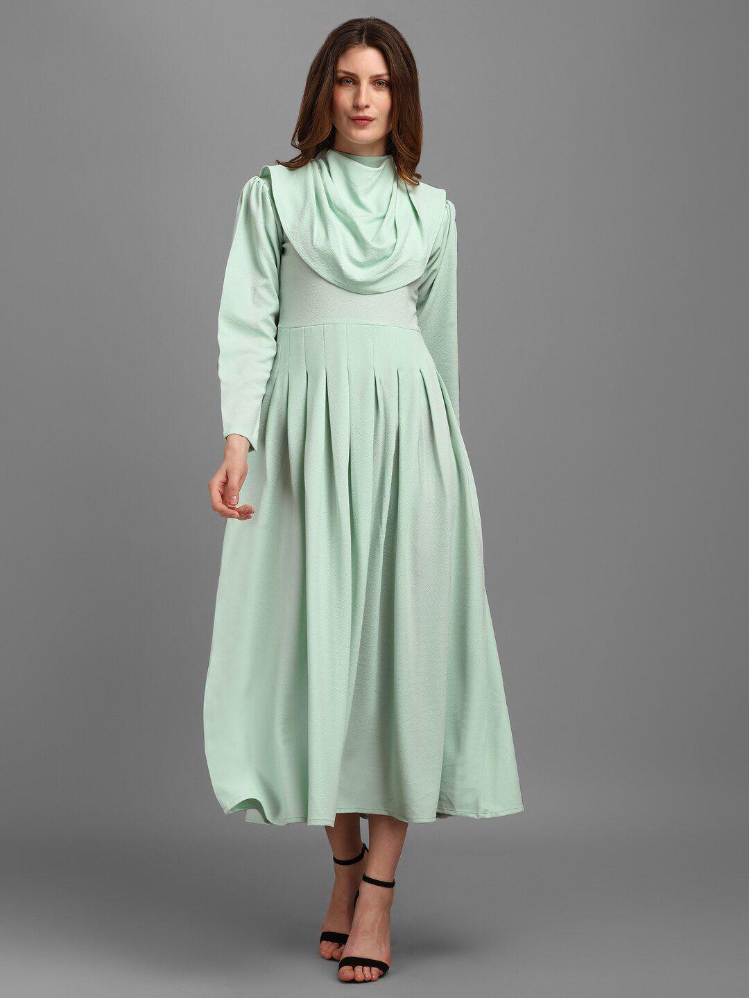 purvaja women sea green high neck midi dress