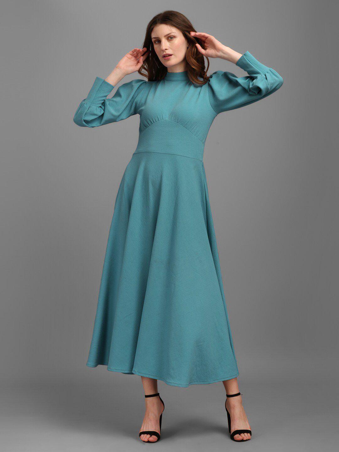 purvaja turquoise blue tie-up neck puff sleeves maxi empire dress