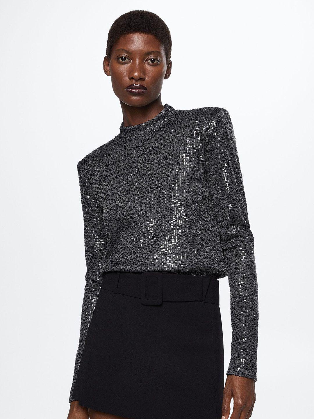 mango sequined embellished mandarin collar top