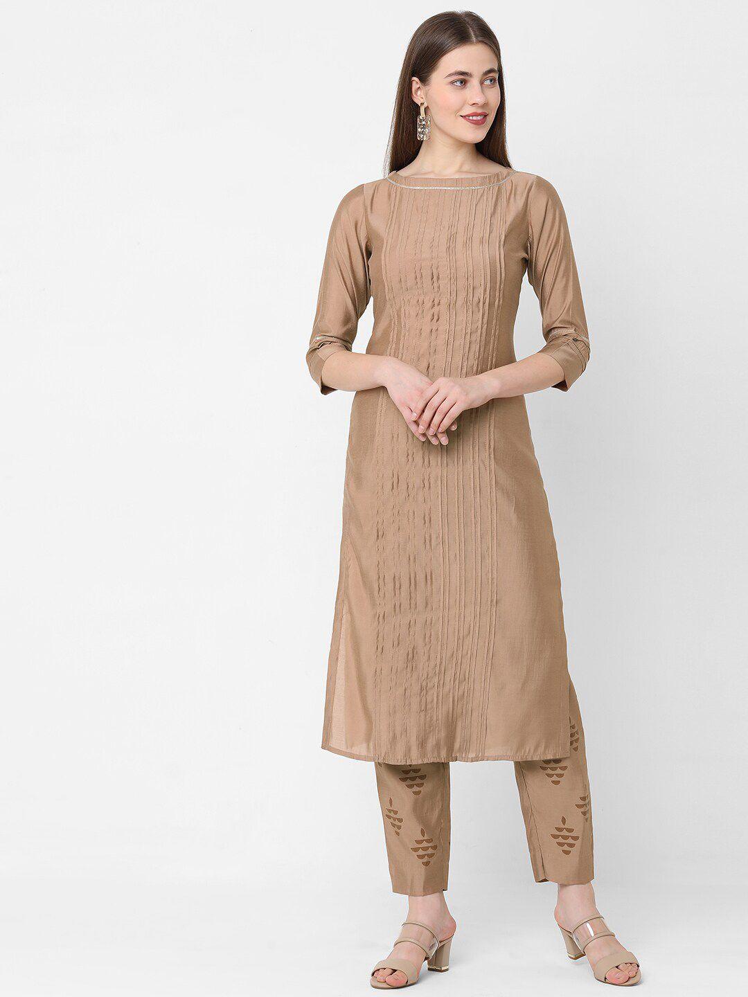 kami kubi women beige kurta with trousers