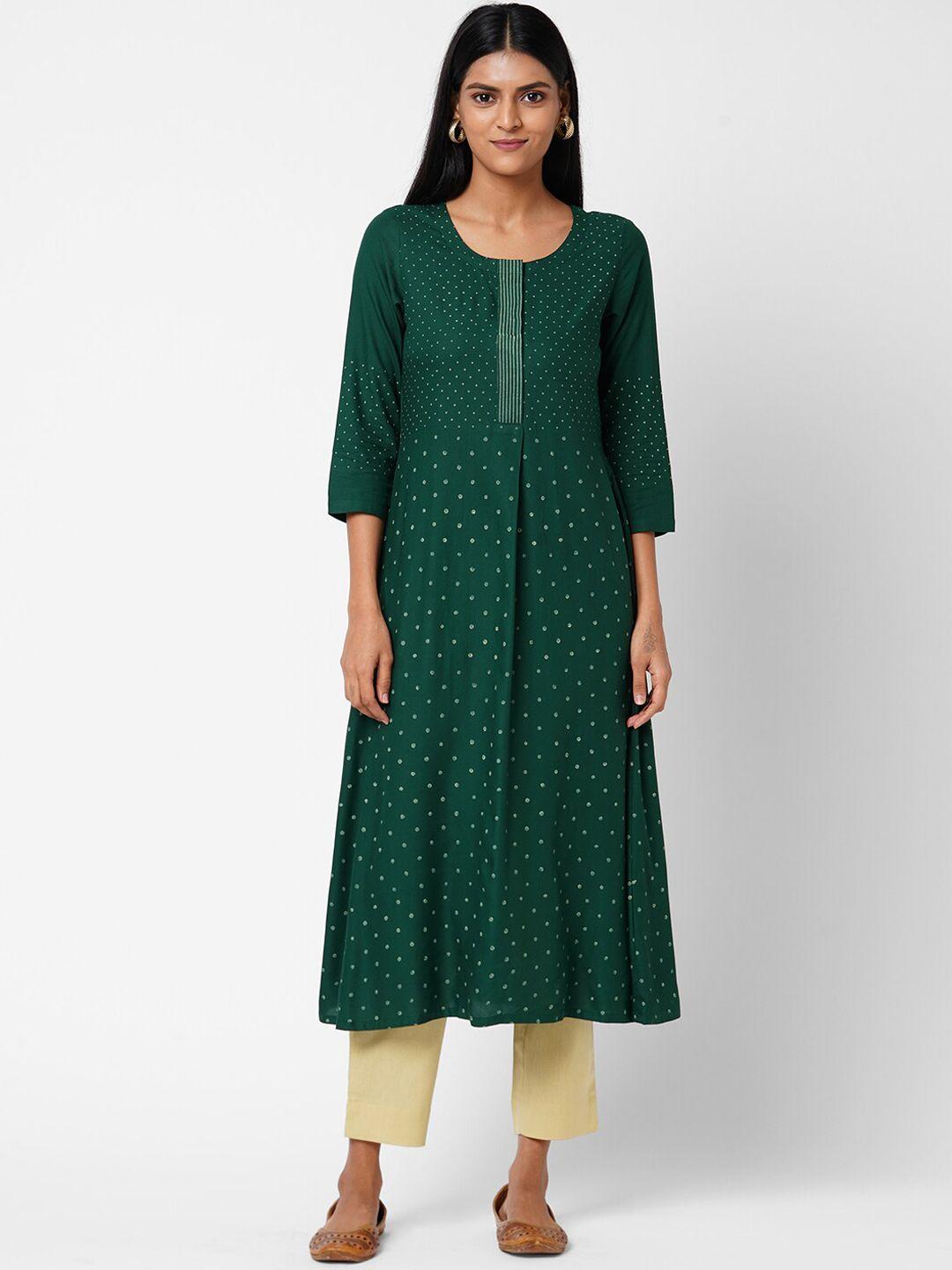 kami kubi women green cotton printed kurta