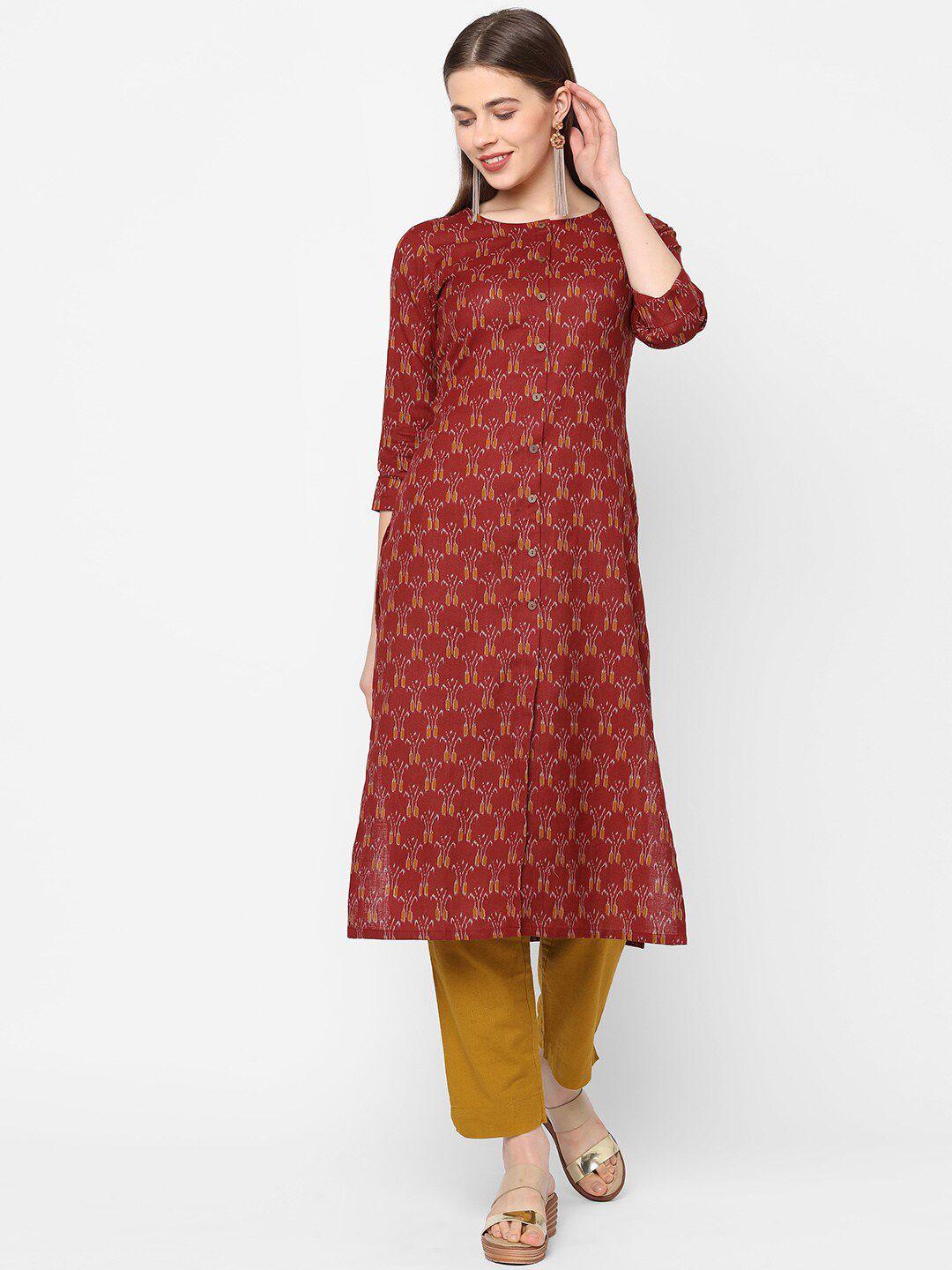 kami kubi women maroon cotton printed kurta