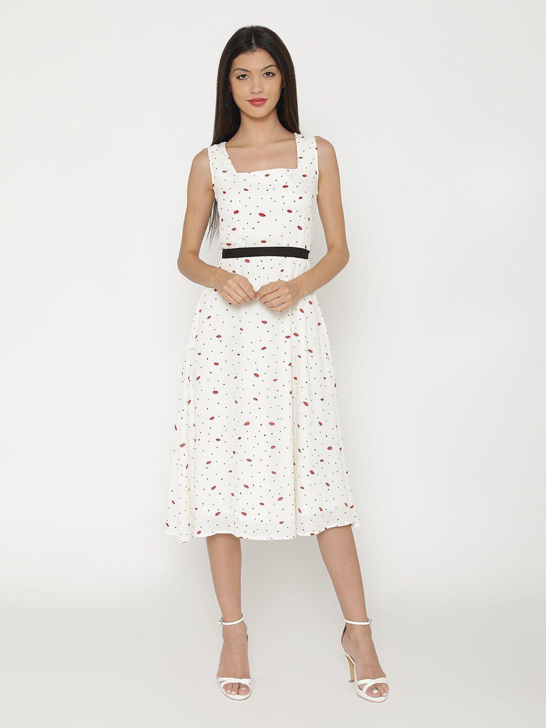 yaadleen conversational printed midi fit & flare dress