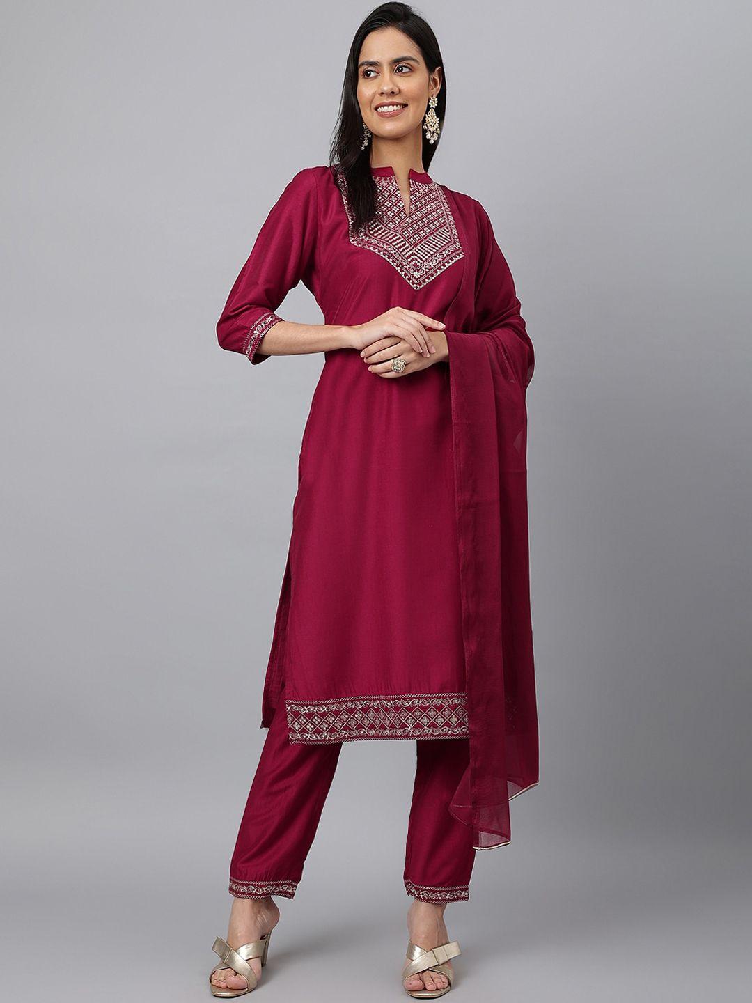 meesan women yoke design kurta with trousers & dupatta