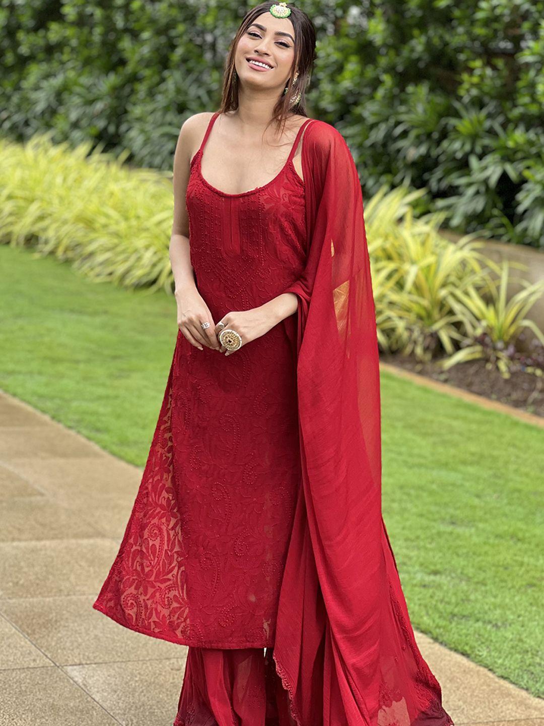 label aishwaryrika women red handloom georgette kurta