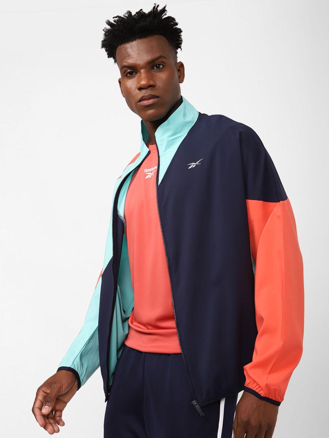 reebok men colourblocked fitness running woven wind sporty jacket