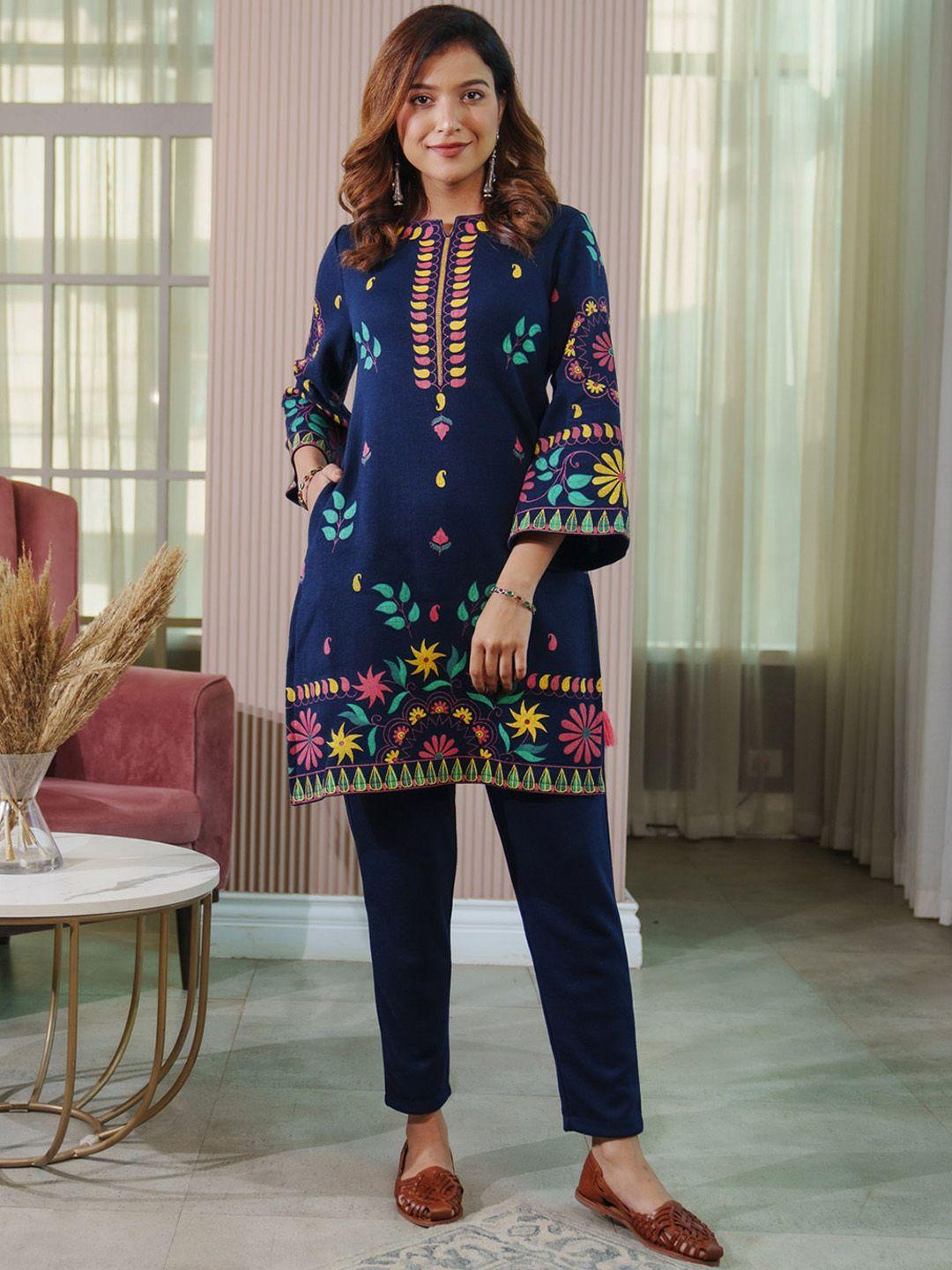 rustorange women floral printed bell sleeves kurta