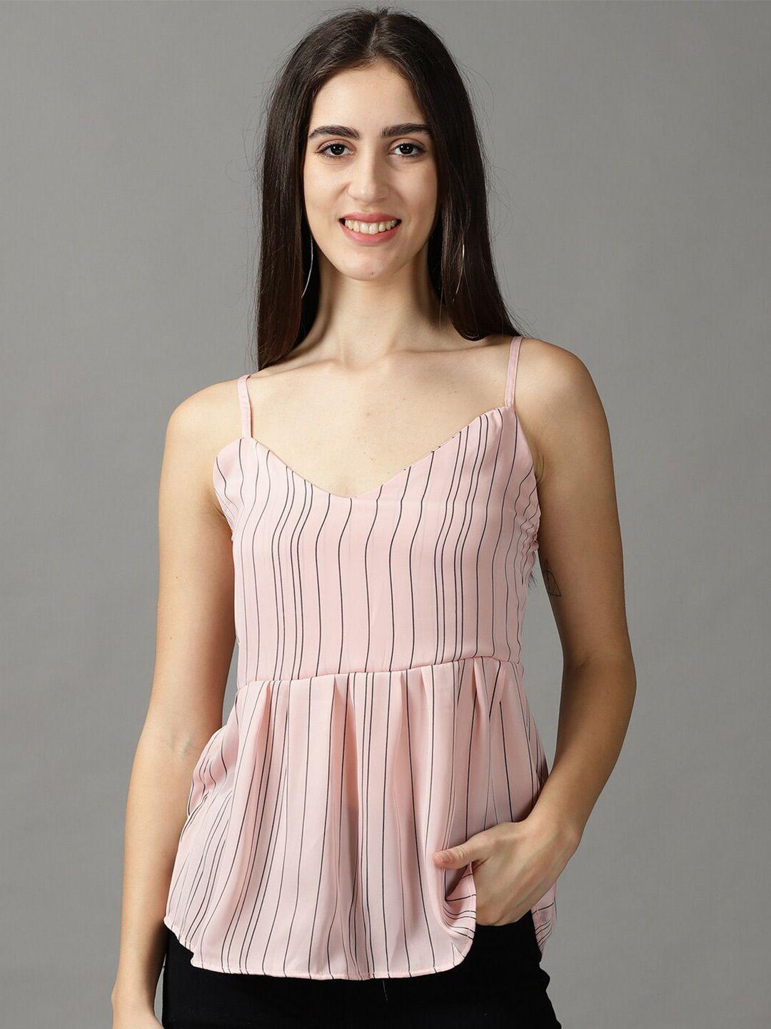 showoff striped shoulder straps empire top