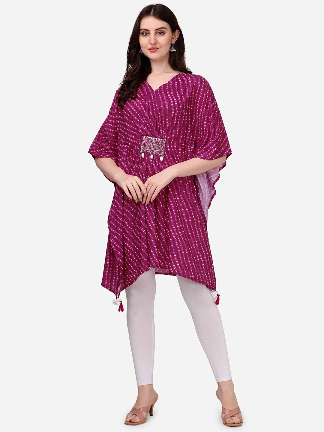 here&now printed v-neck thread work thread work kaftan kurti