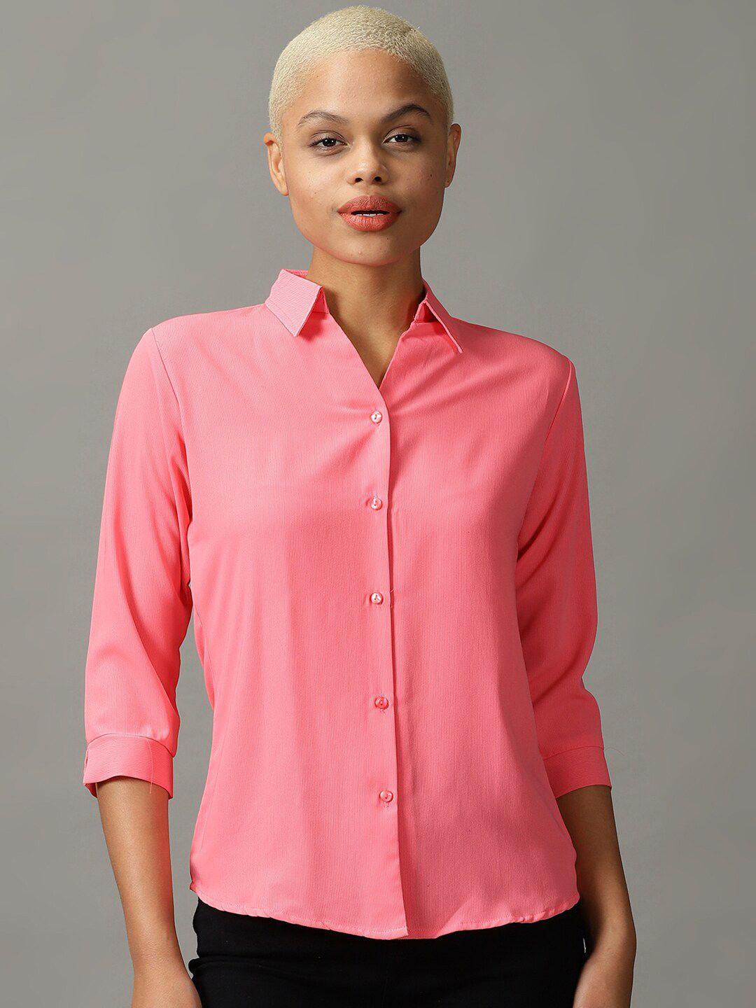 showoff women spread collar casual shirt