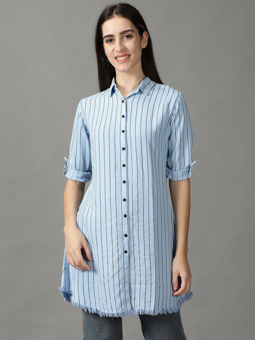 showoff women striped casual longline shirt