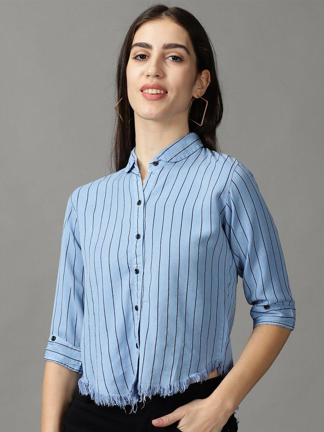 showoff women striped casual shirt