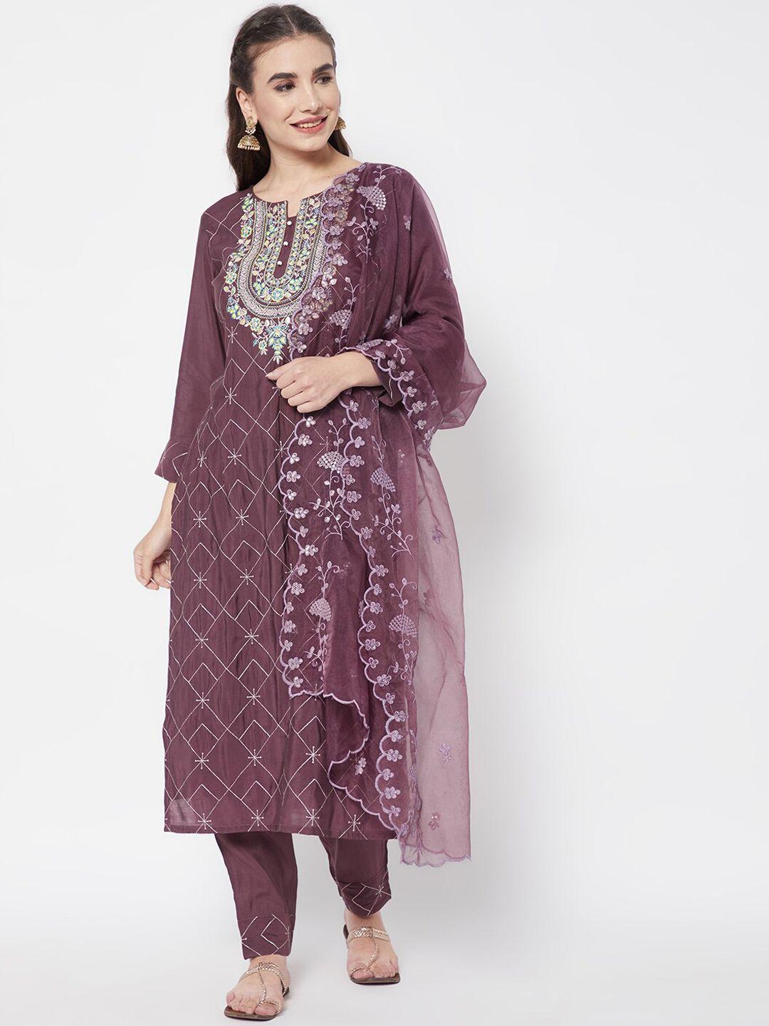 heeposh women floral embroidered kurta with trousers & with dupatta