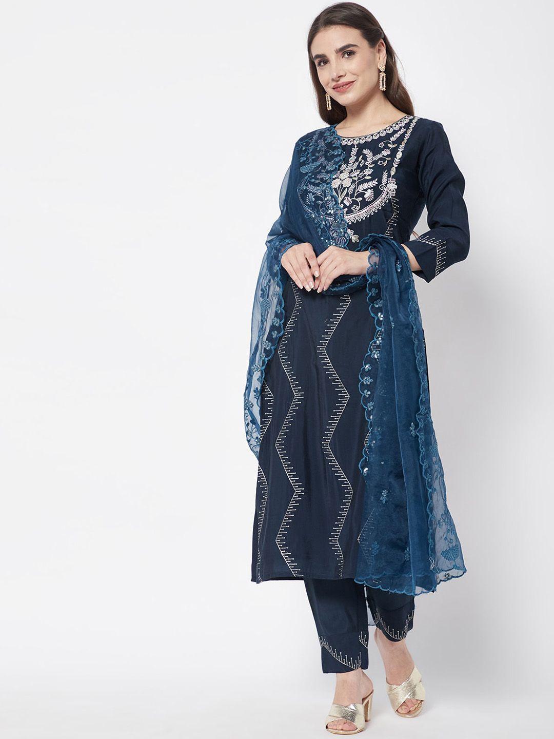 heeposh women floral embroidered kurta with trousers & with dupatta