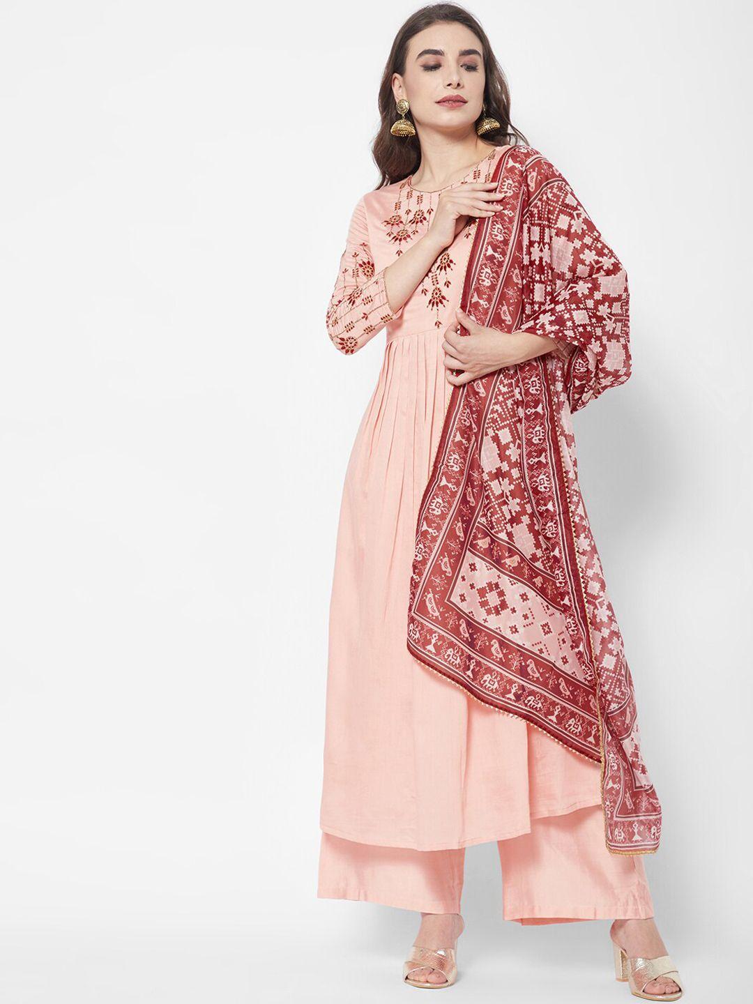 heeposh women floral embroidered empire kurta with palazzos & with dupatta