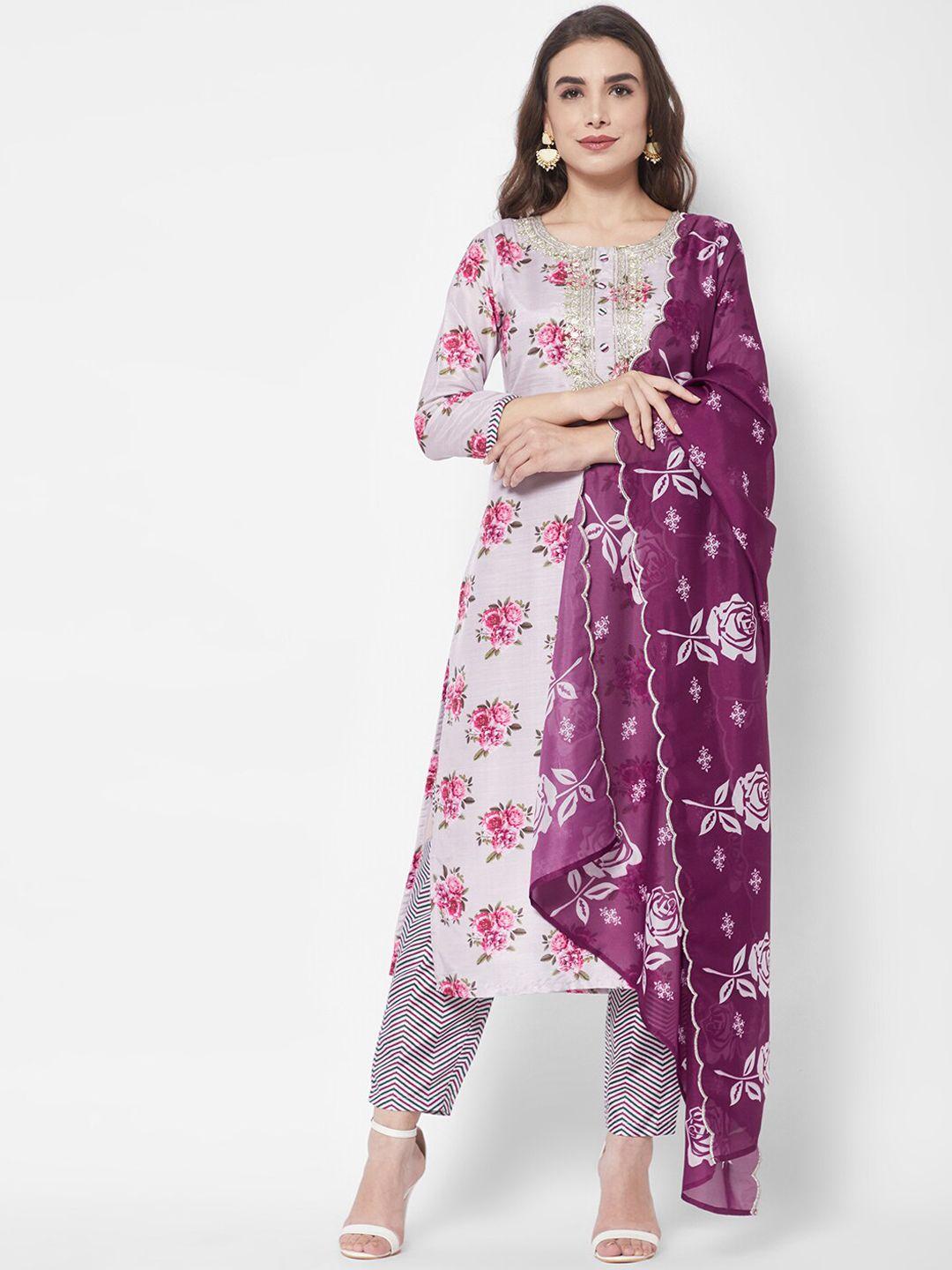 heeposh women floral printed kurta with trousers & with dupatta