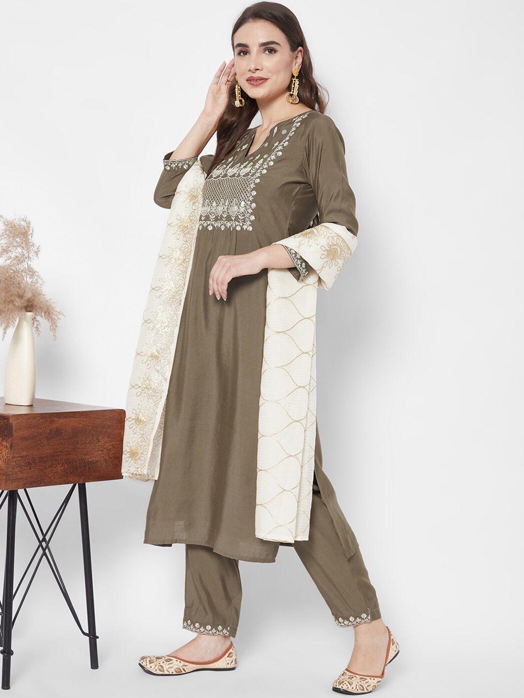 heeposh women ethnic motifs embroidered kurta with trousers & with dupatta