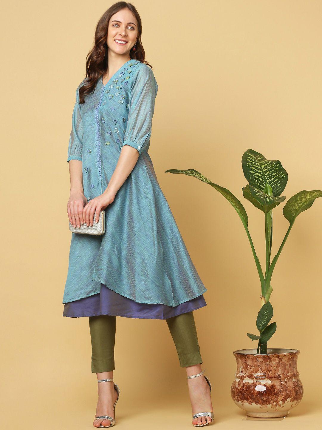 indifusion v-neck patchwork kurta