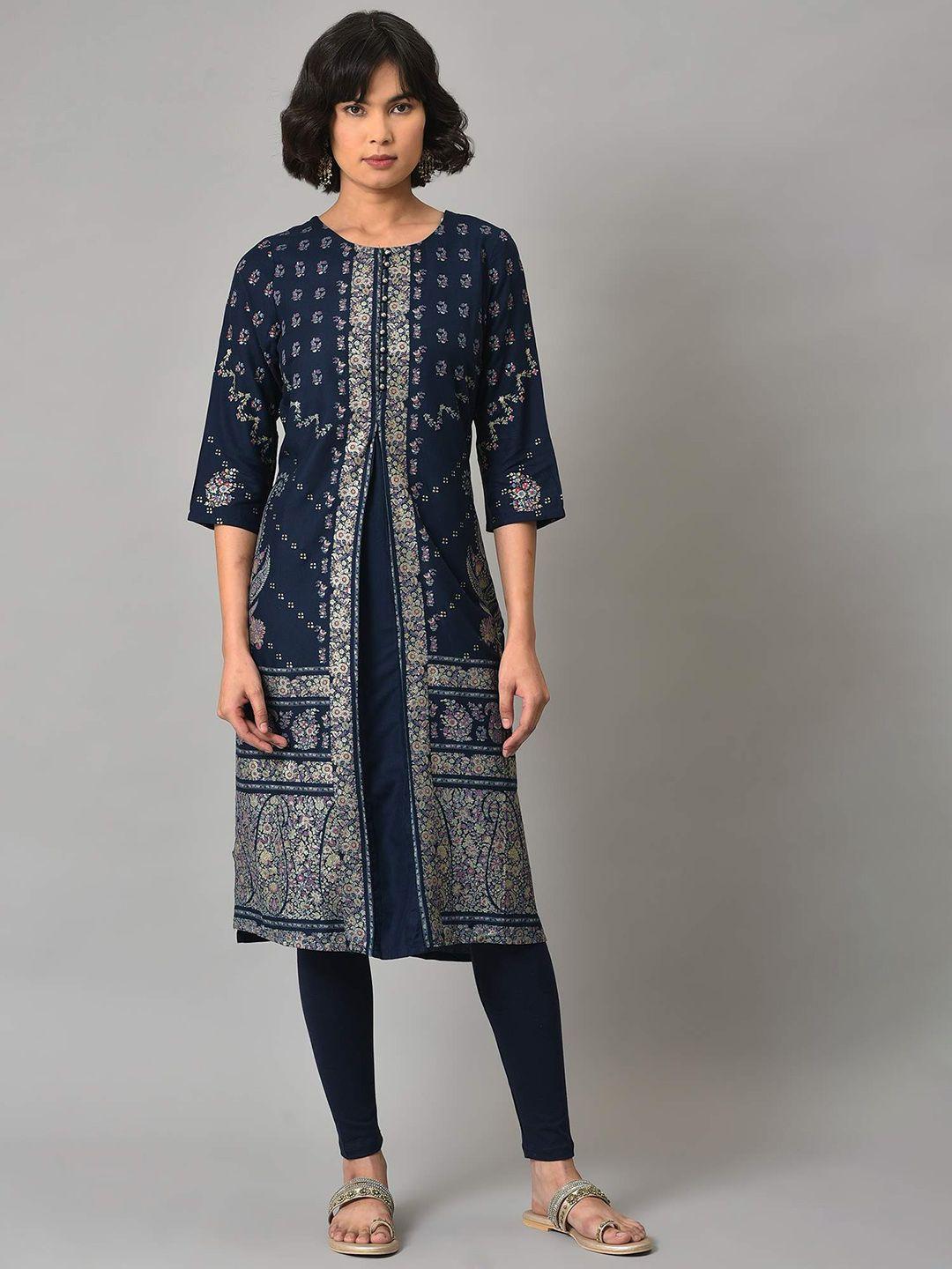 w floral printed round neck kurta with leggings