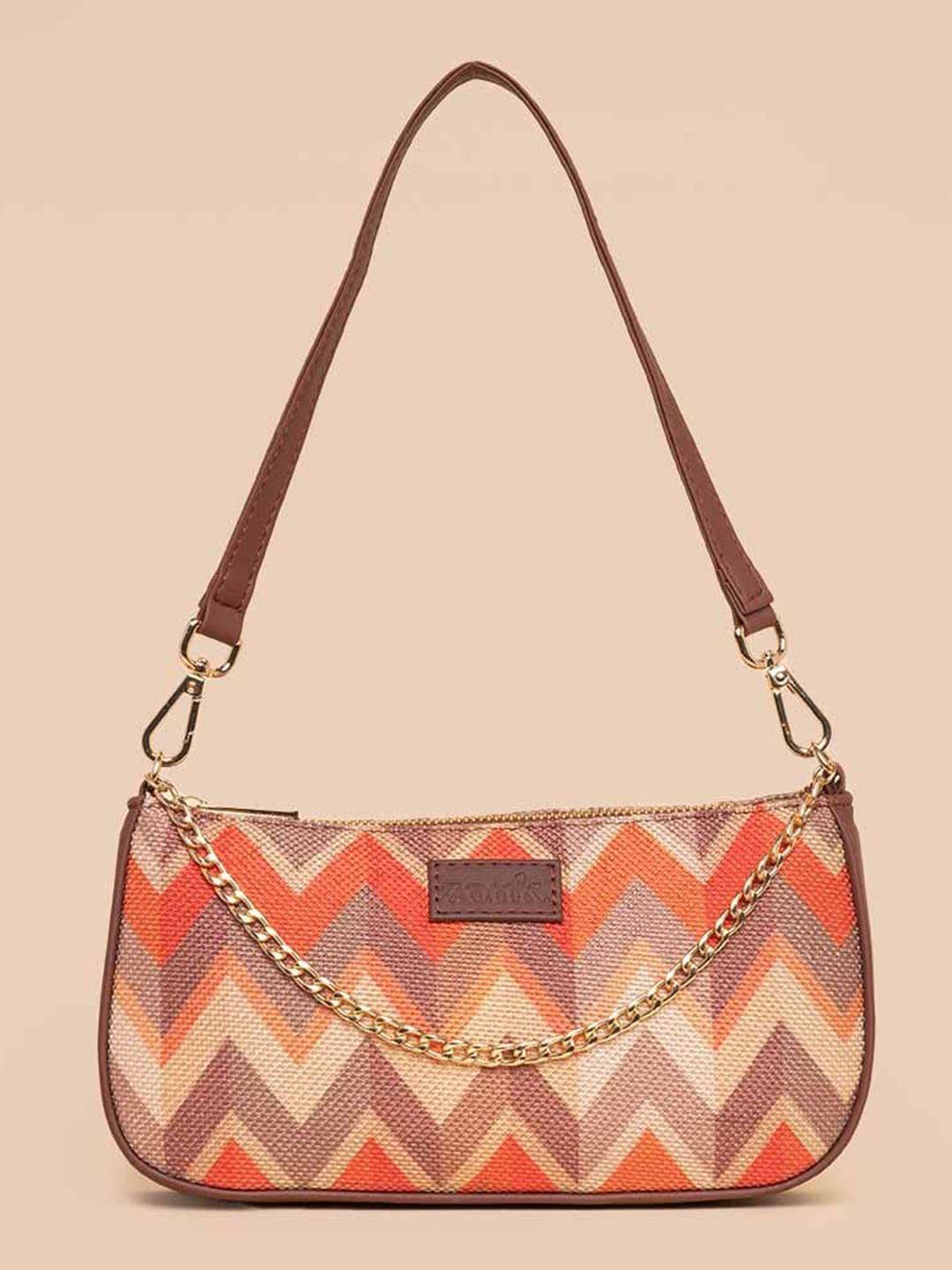 zouk geometric printed structured baguette hobo bag