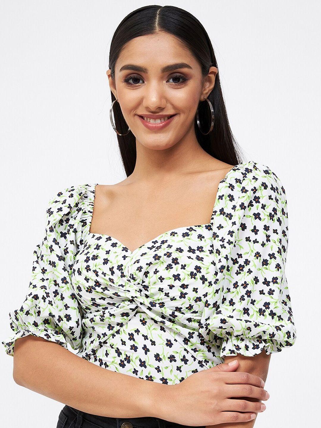 kibo floral print sweetheart neck crepe crop top