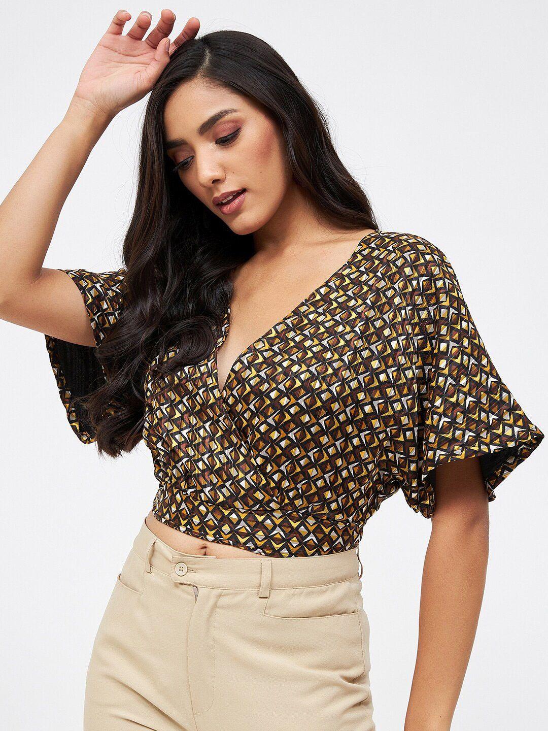 kibo geometric print chiffon wrap crop top