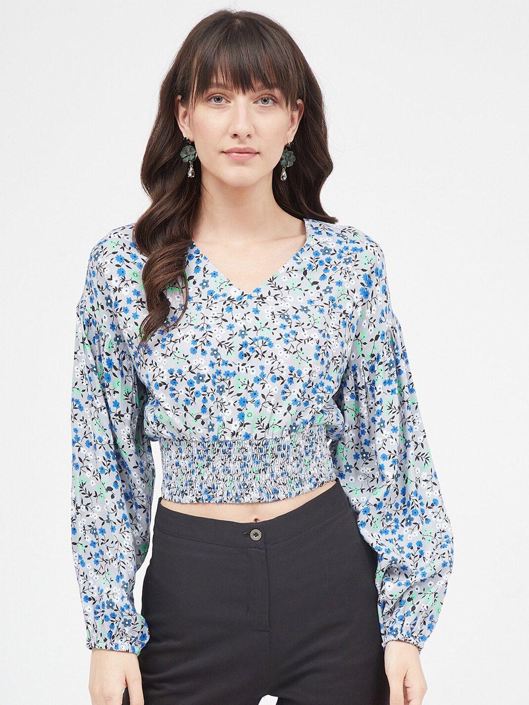 kibo floral print blouson crop top