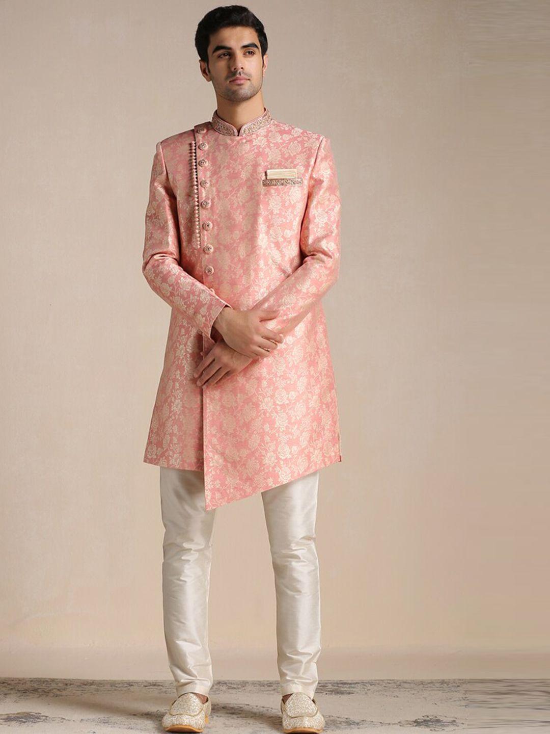 manyavar floral print sherwani with pyjama