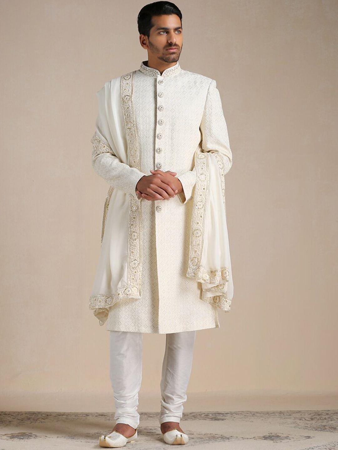 manyavar men self-design full sleeves sherwani set