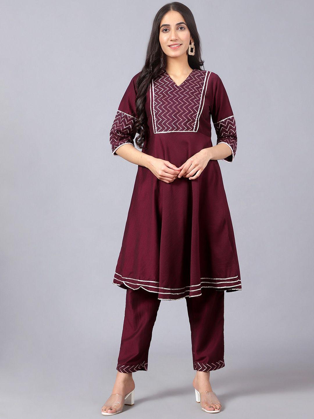 v tradition women yoke design gotta patti kurta with trousers