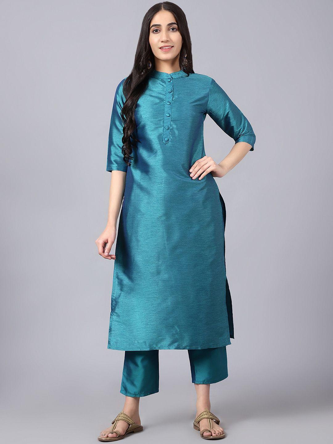 v tradition women mandarin collar kurta with trousers