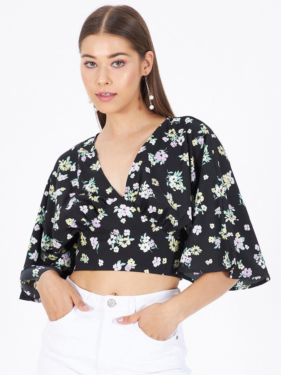 kibo floral printed crepe empire crop top