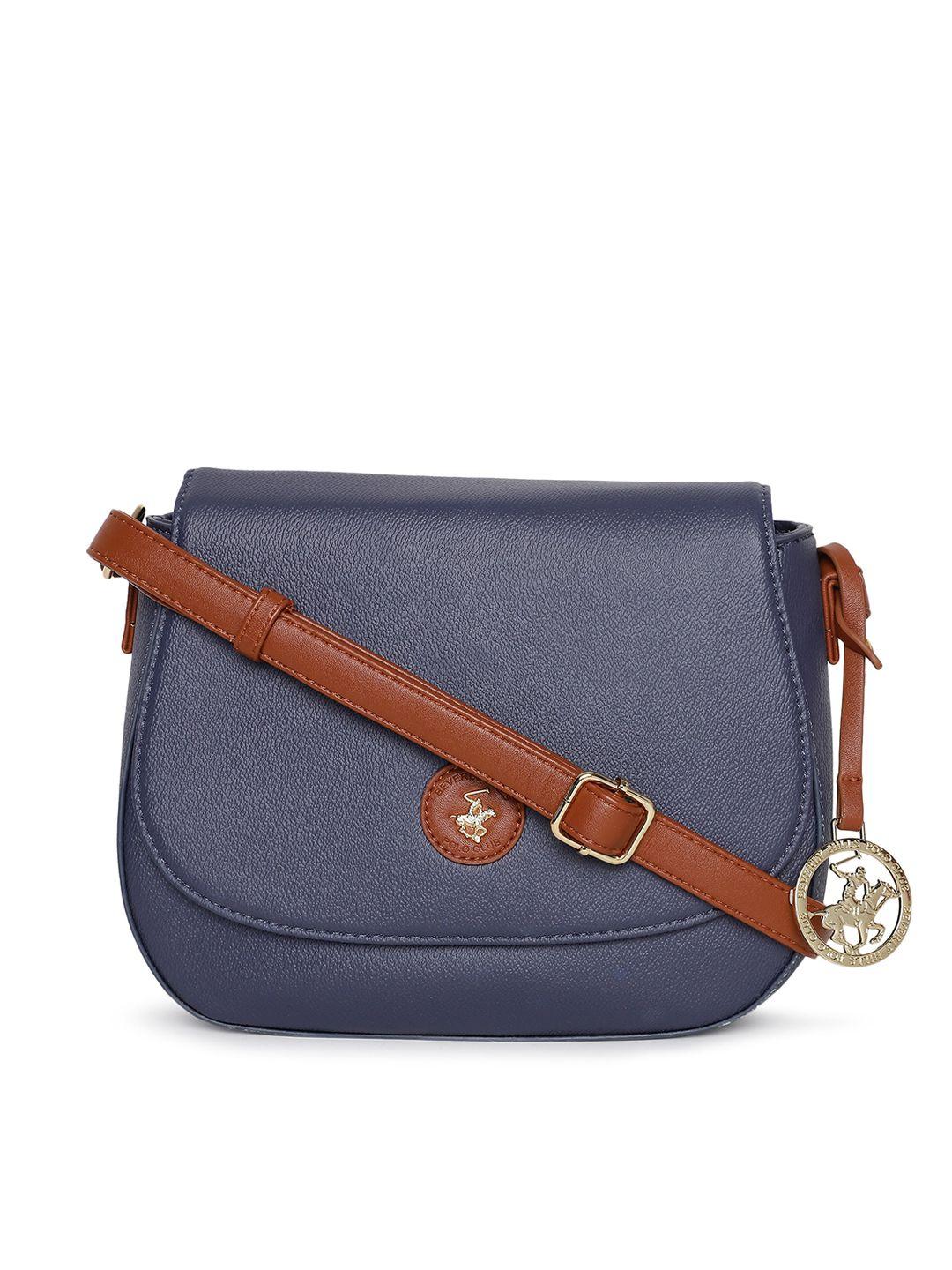 beverly hills polo club navy blue pu structured sling bag