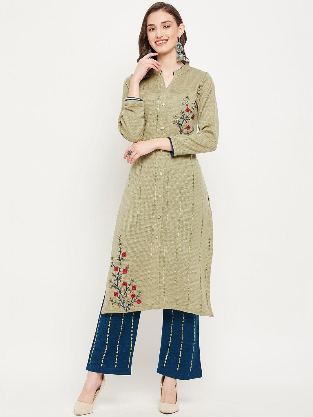 zigo women floral embroidered thread work kurta with trousers